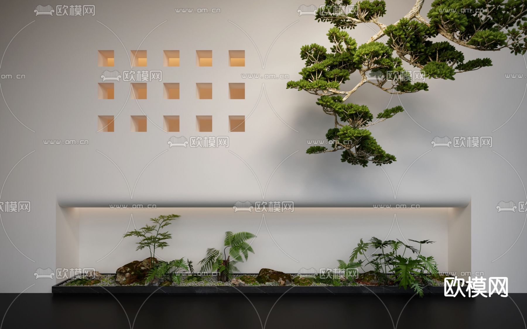 景观小品 蕨类绿植 悬挂松树 景观石3d模型下载