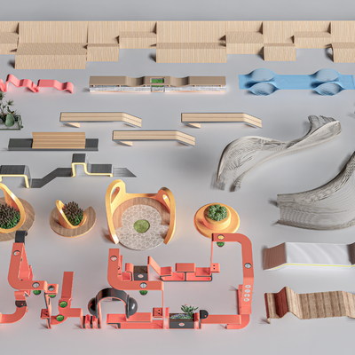  现代景观座椅 户外长椅su模型 