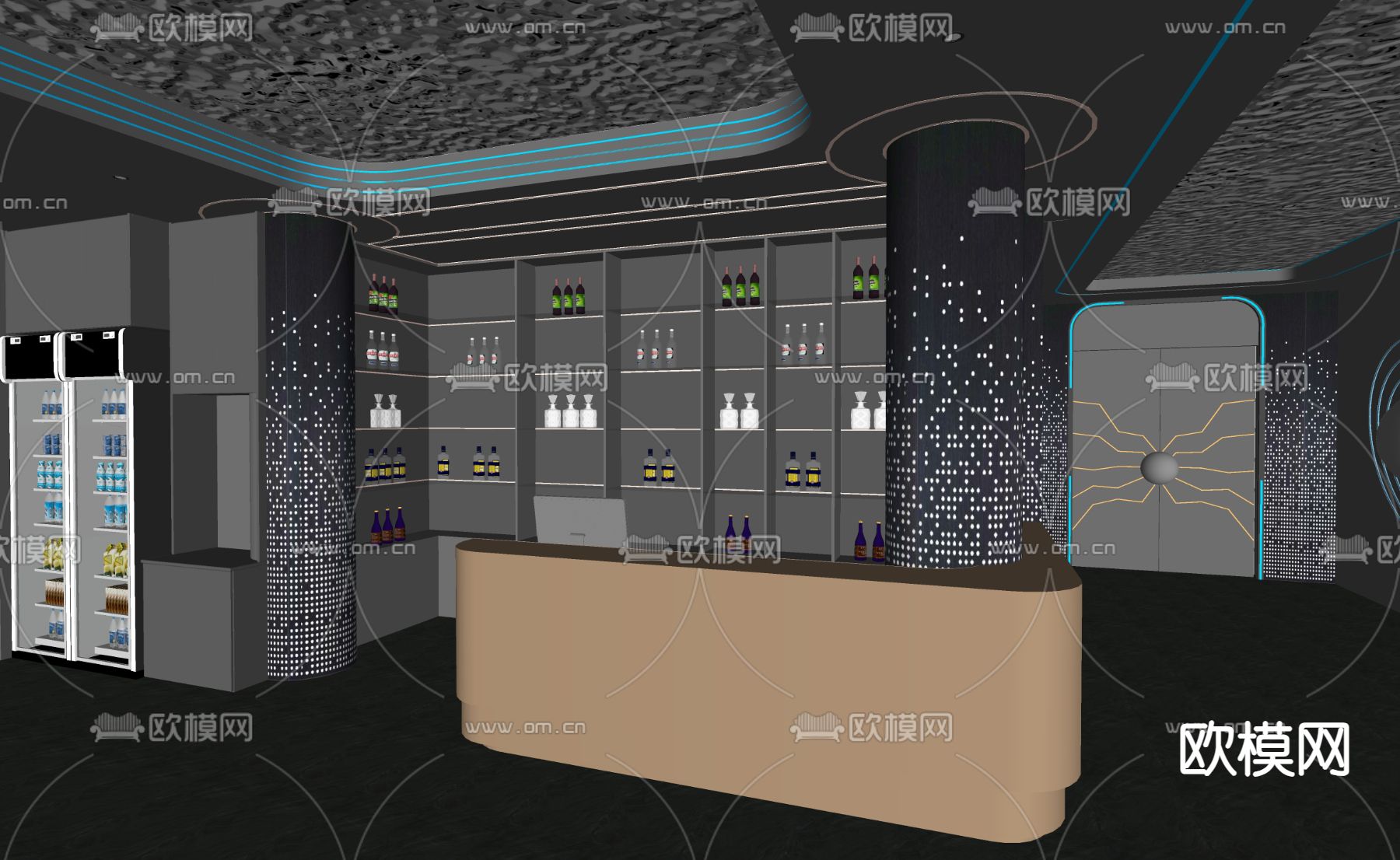 现代KTV门厅 通道su模型下载（渲染图2）