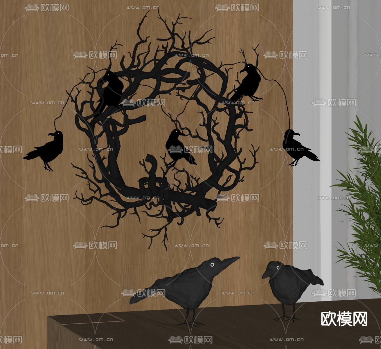 墙饰 挂件 树枝树干su模型下载（渲染图2）