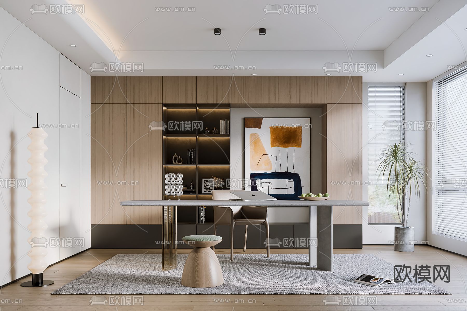 现代书房su模型下载（渲染图1）