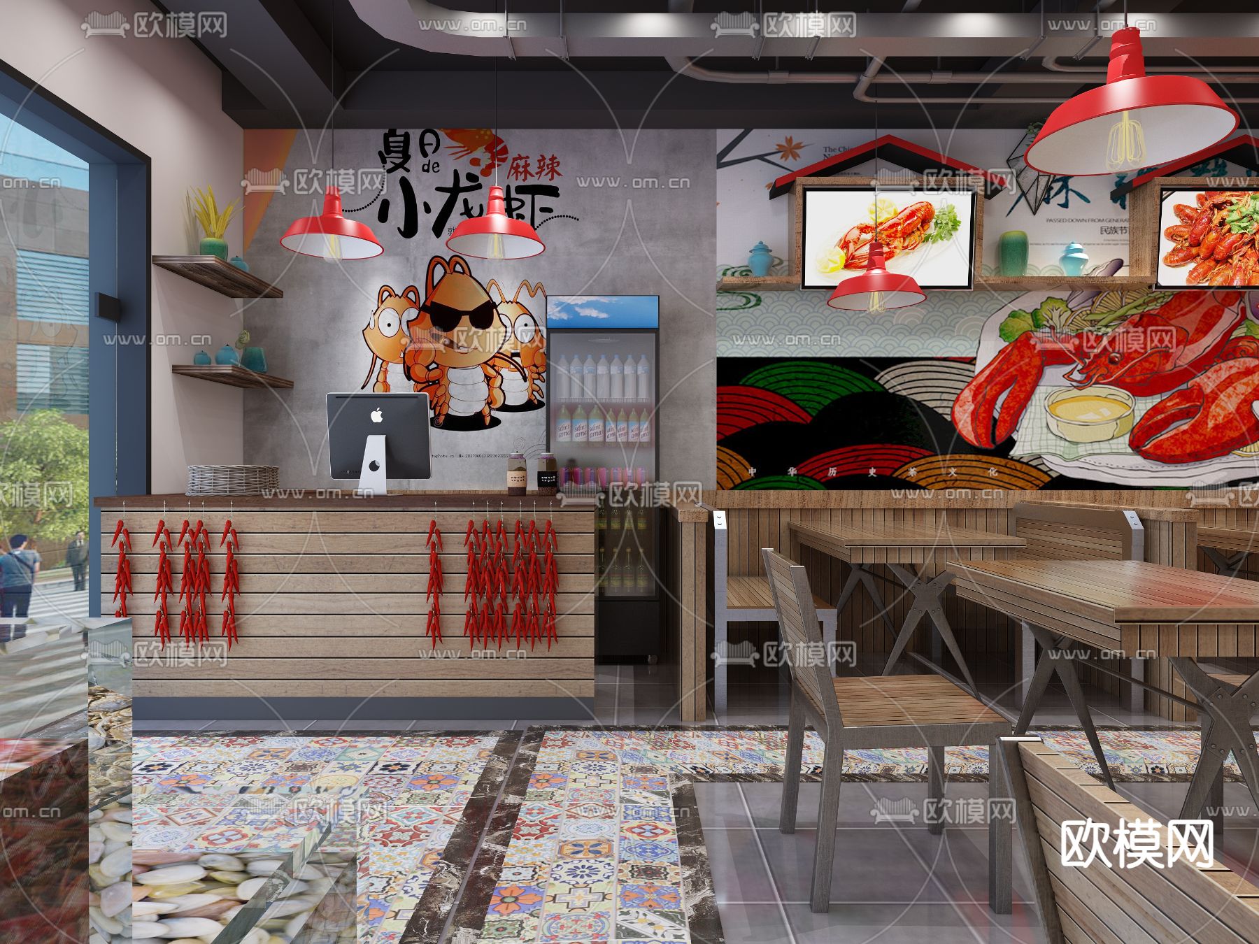 工业风海鲜餐厅 龙虾店3d模型下载