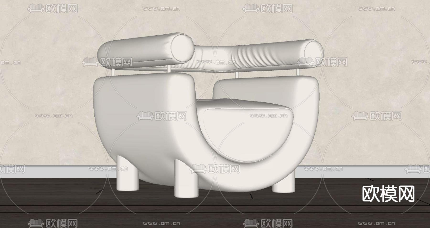 中古风单人沙发su模型下载（渲染图2）