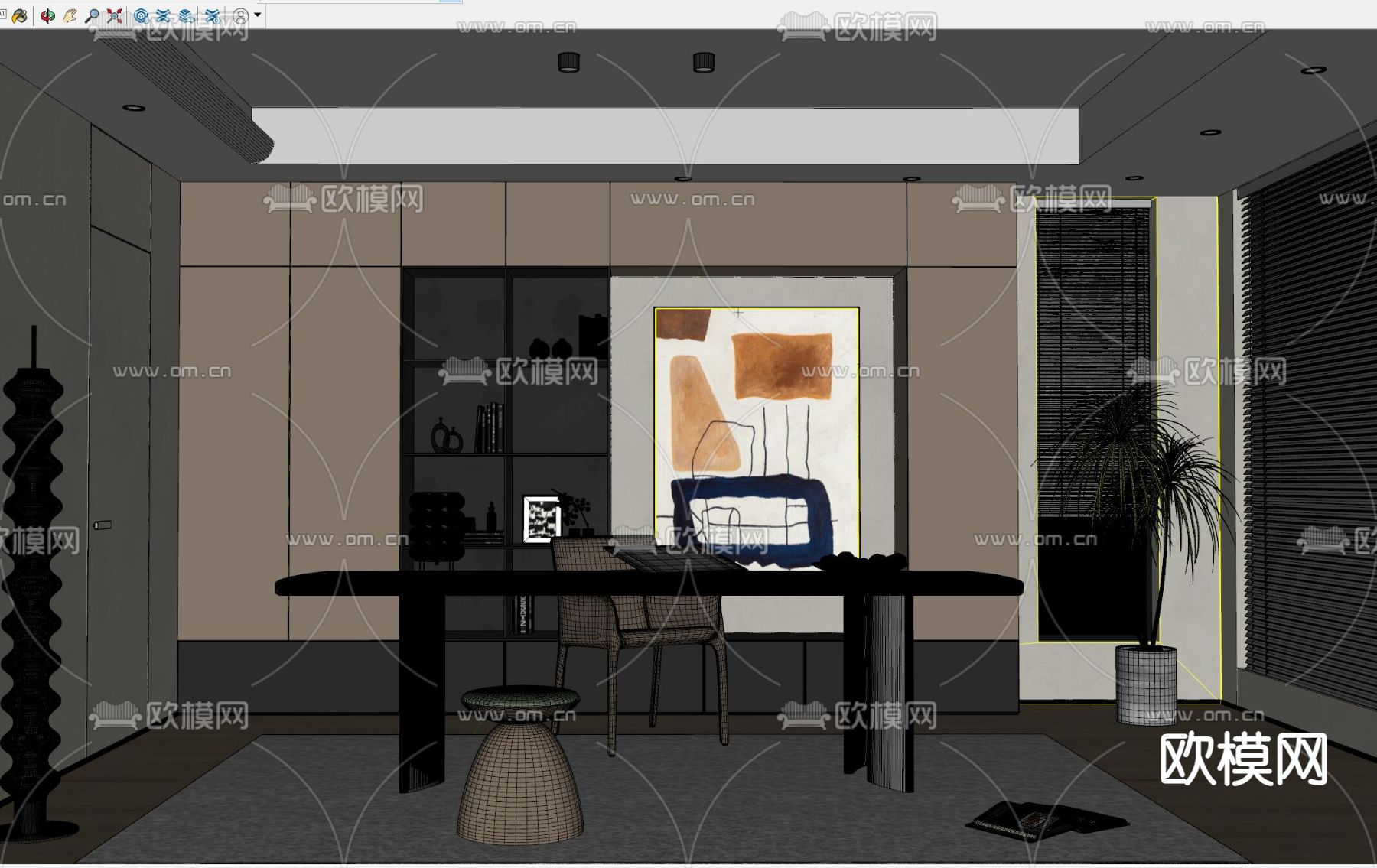 现代书房su模型下载（渲染图2）