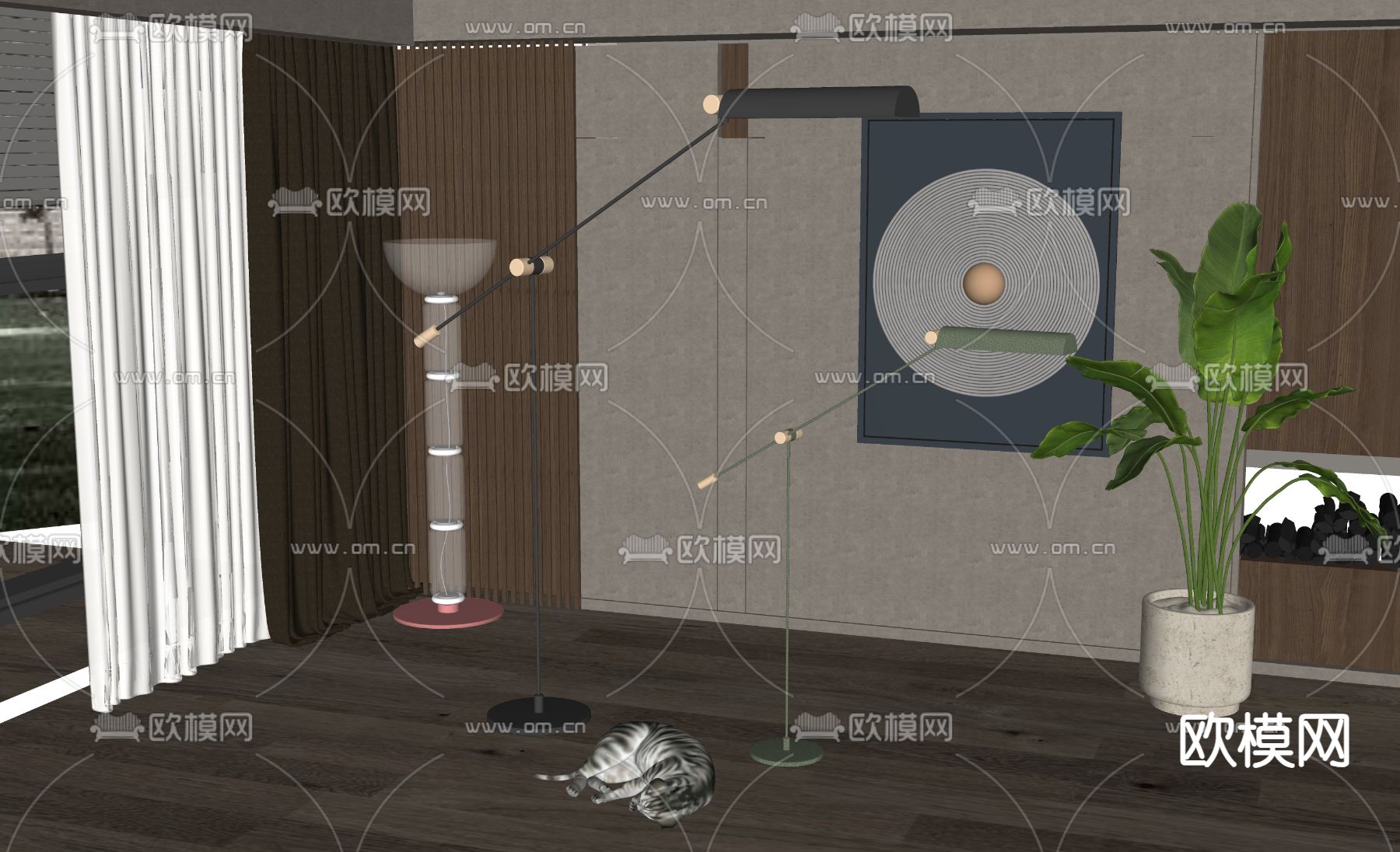 现代落地灯su模型下载（渲染图2）