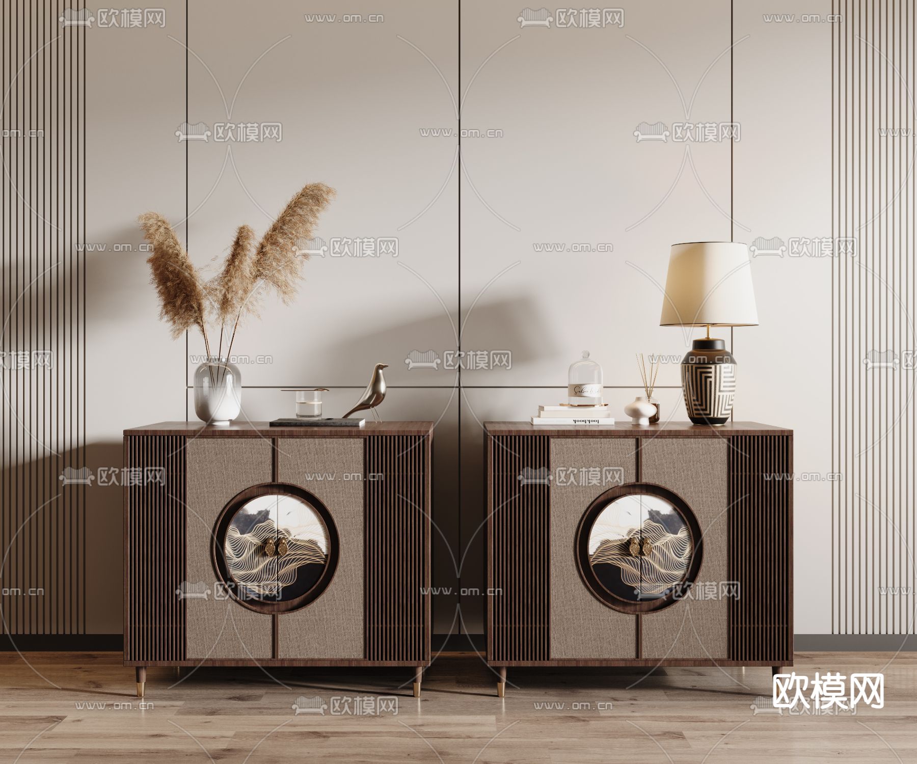 新中式床头柜3d模型下载