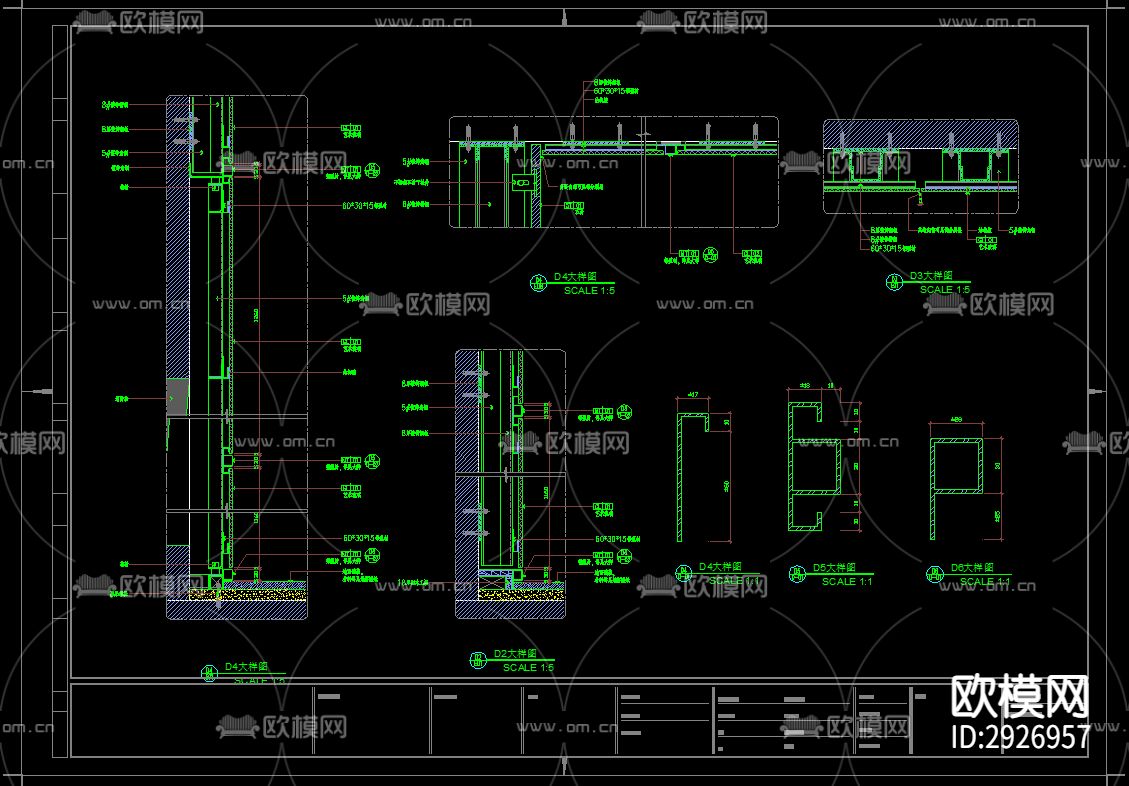 钢架干挂艺术玻璃CAD施工图下载（渲染图2）