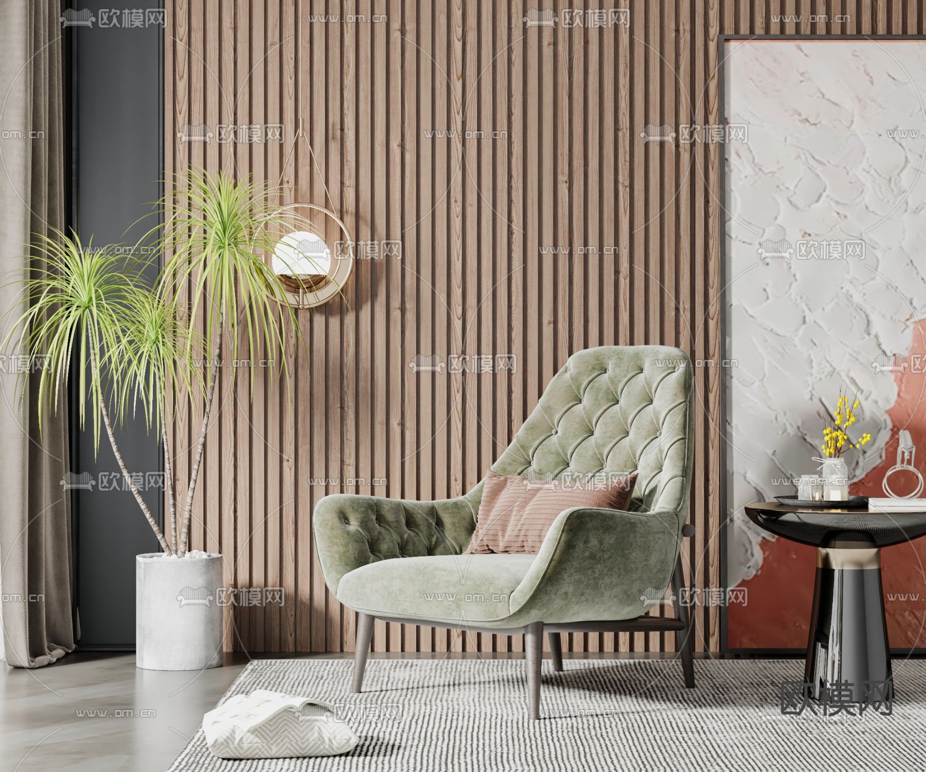 简欧休闲椅su模型下载（渲染图1）