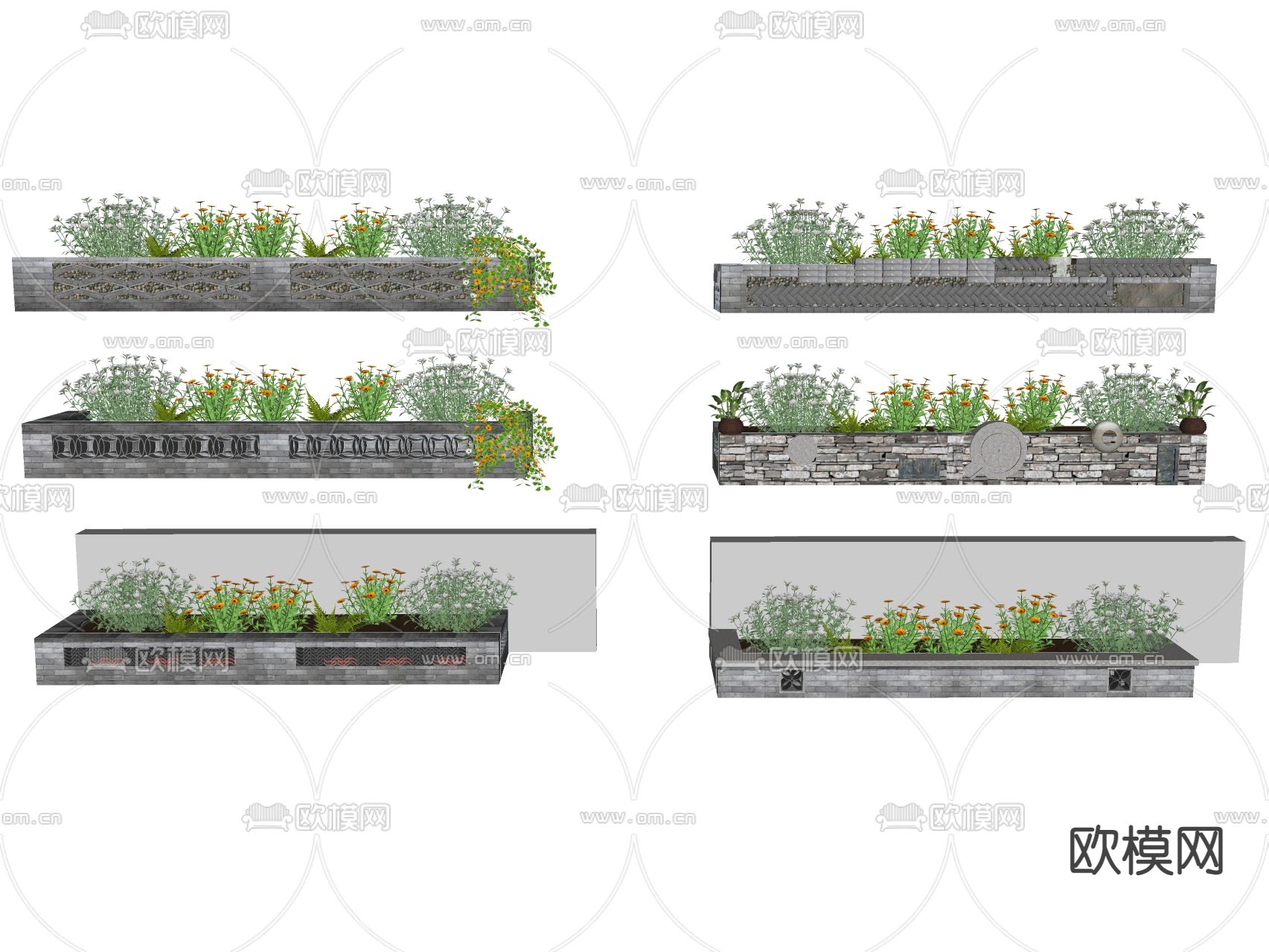 花箱 花池 花槽 景墙砖su模型下载