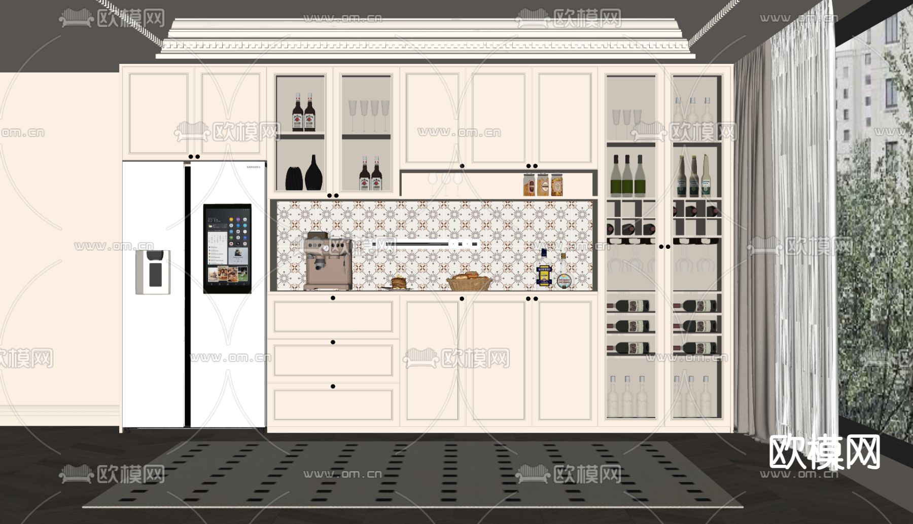 法式酒柜su模型下载（渲染图2）