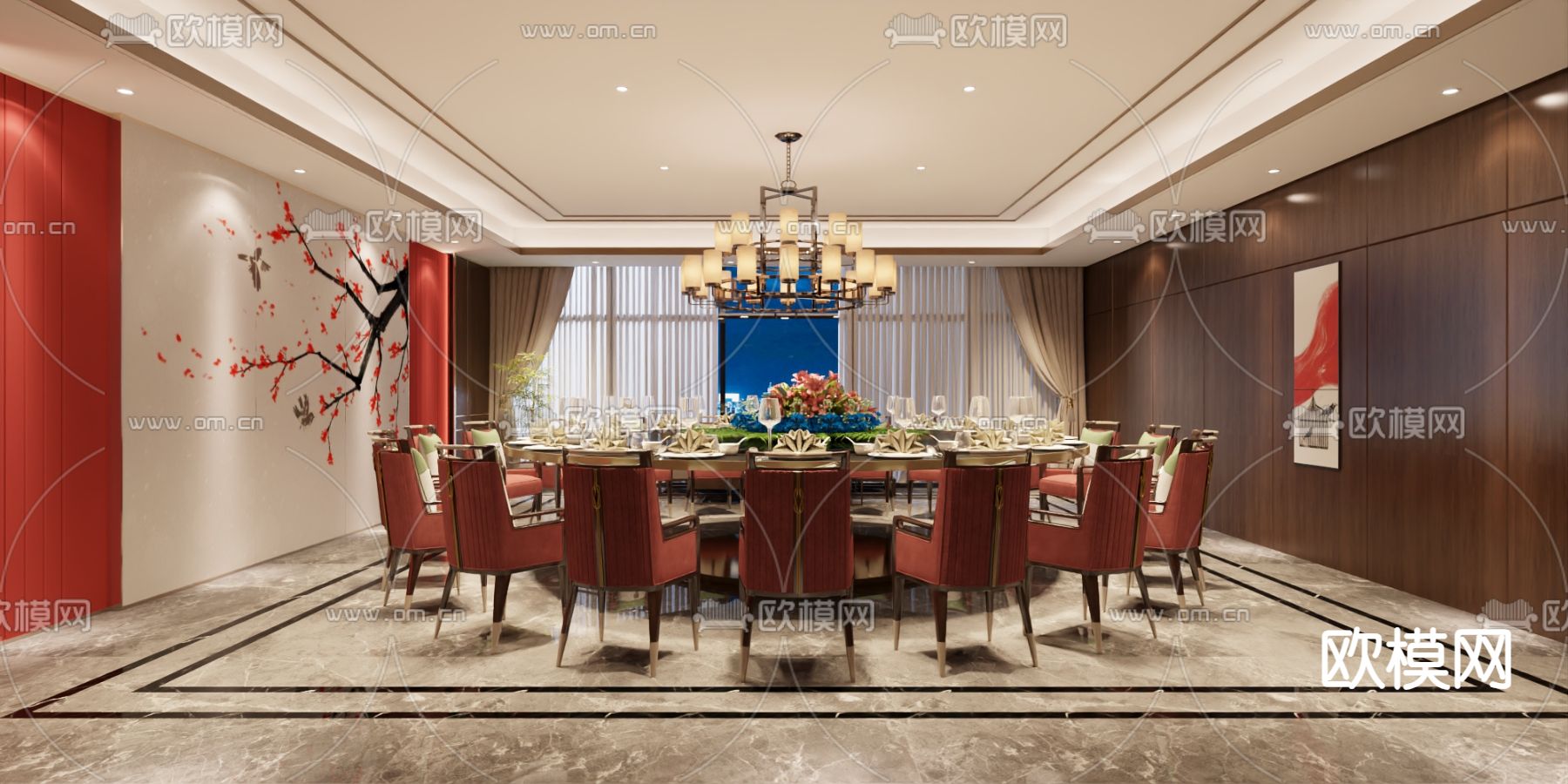 中餐厅包厢 包房免费3d模型下载（渲染图1）