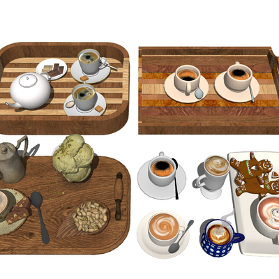  咖啡热饮 咖啡托盘su模型 