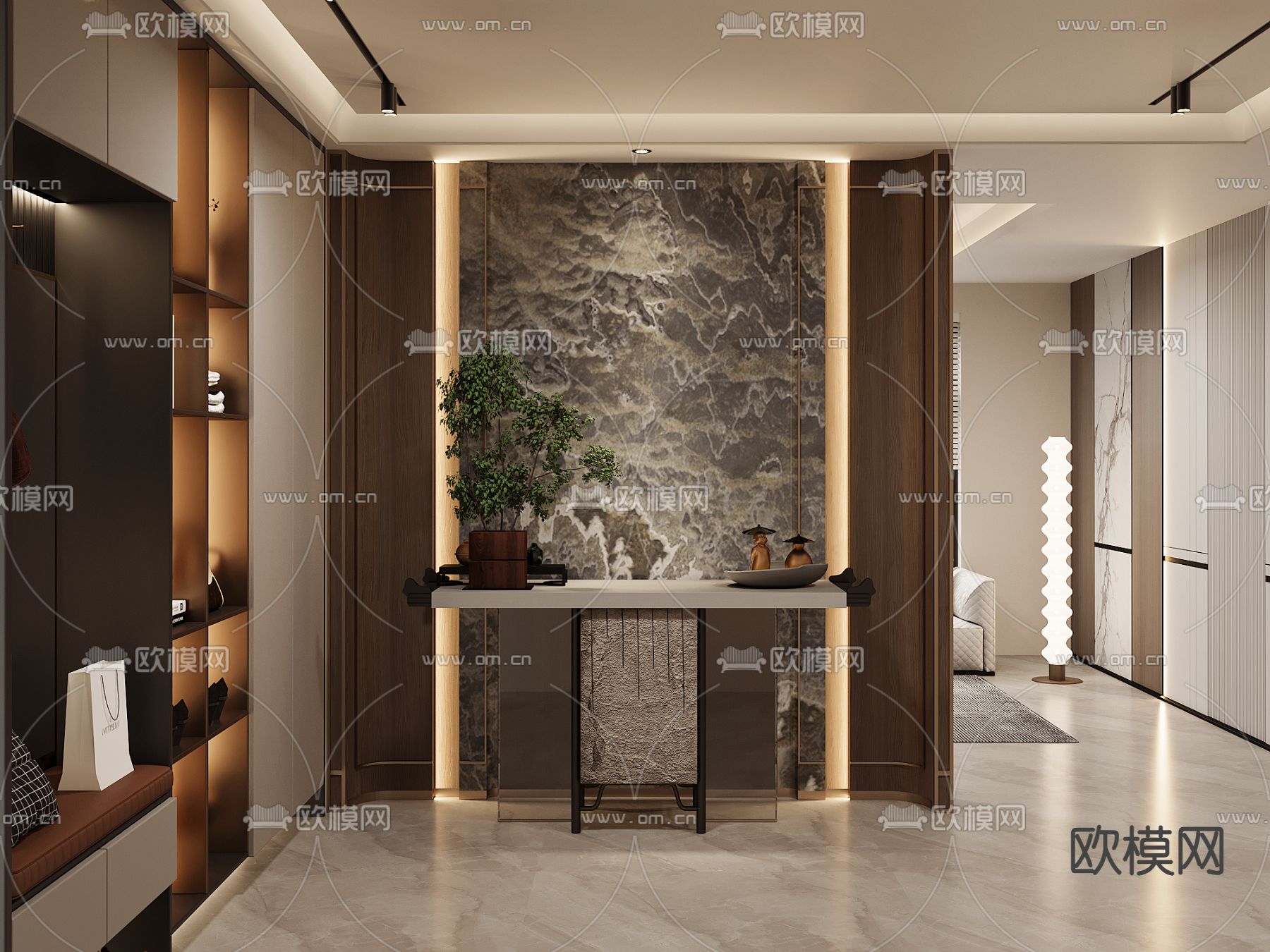 新中式玄关台 端景台 3d模型下载