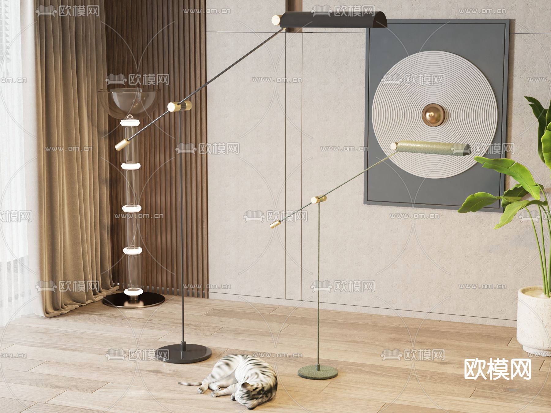 现代落地灯su模型下载（渲染图1）