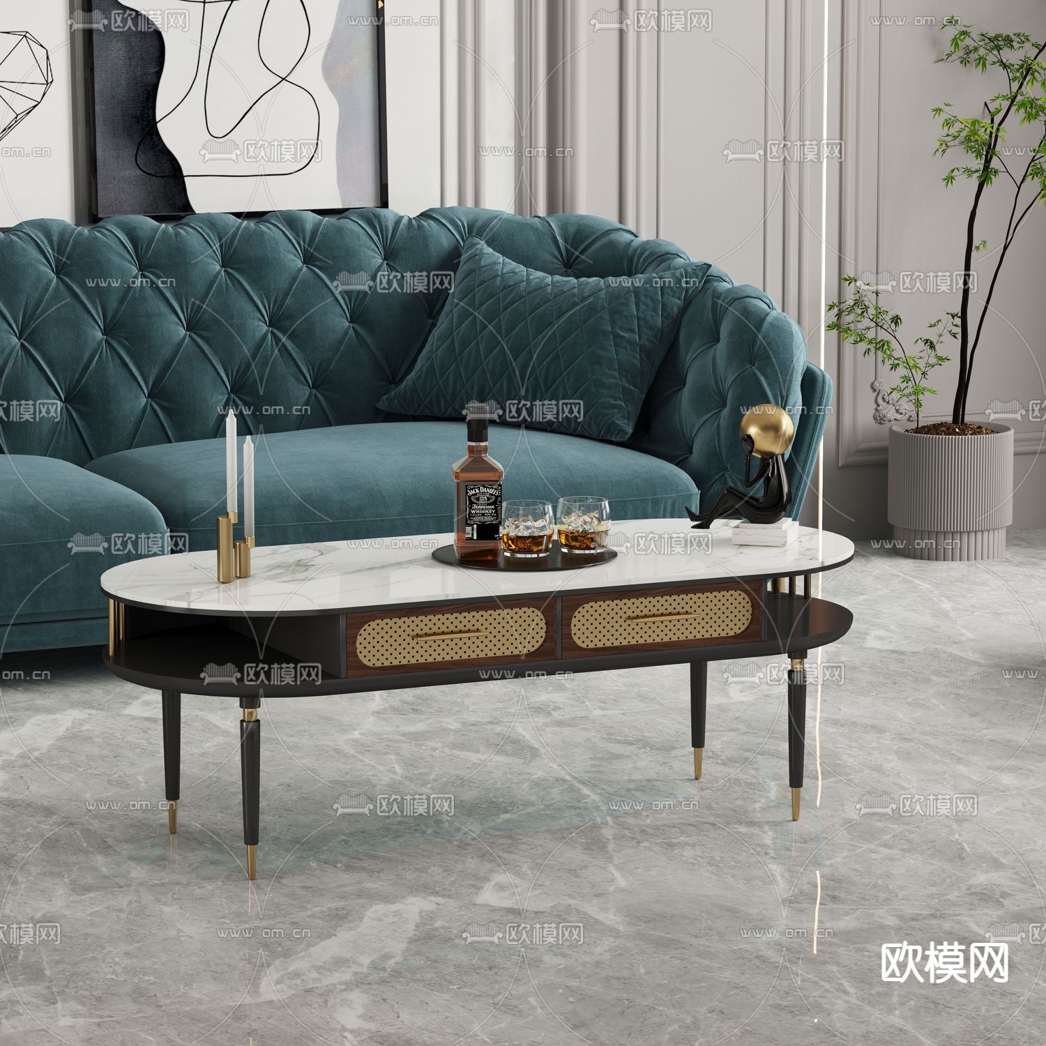 轻奢双人沙发 软体沙发3d模型下载（渲染图2）