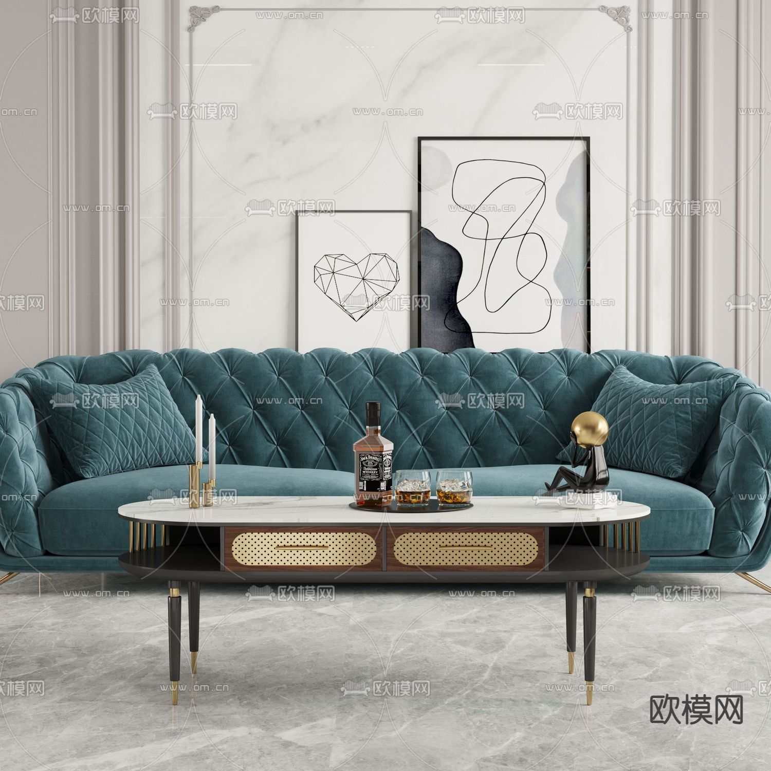 轻奢双人沙发 软体沙发3d模型下载（渲染图1）