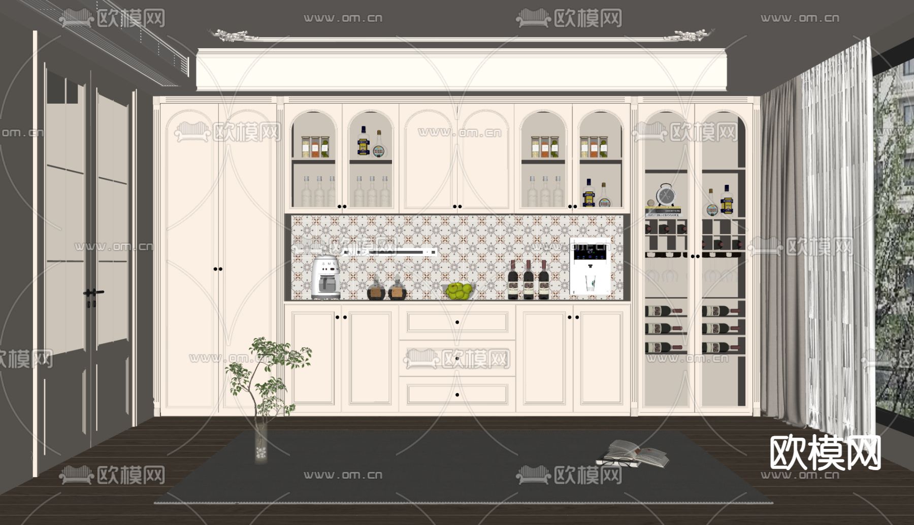 法式酒柜su模型下载（渲染图2）