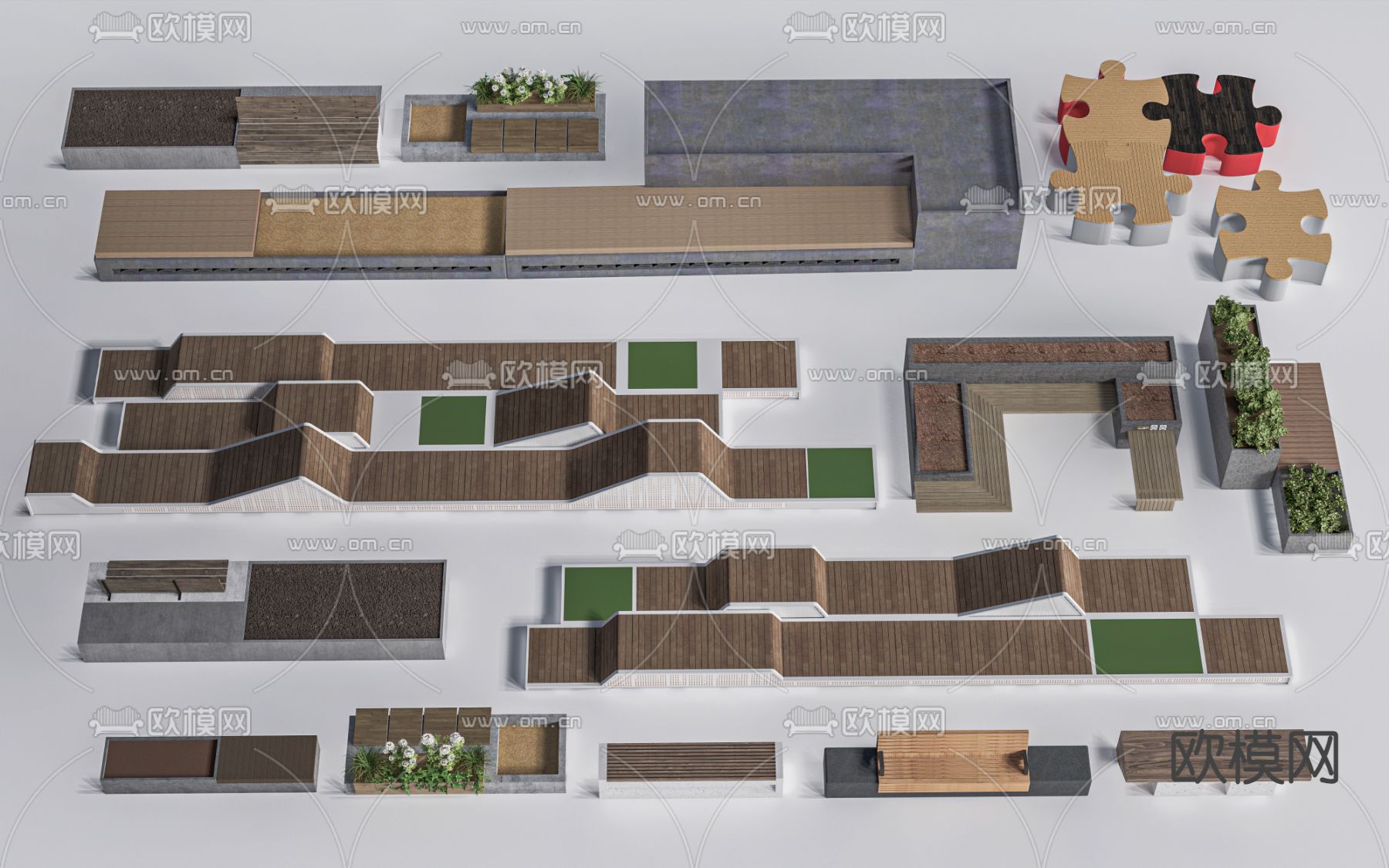 景观座椅 户外长椅 条形椅su模型下载（渲染图1）