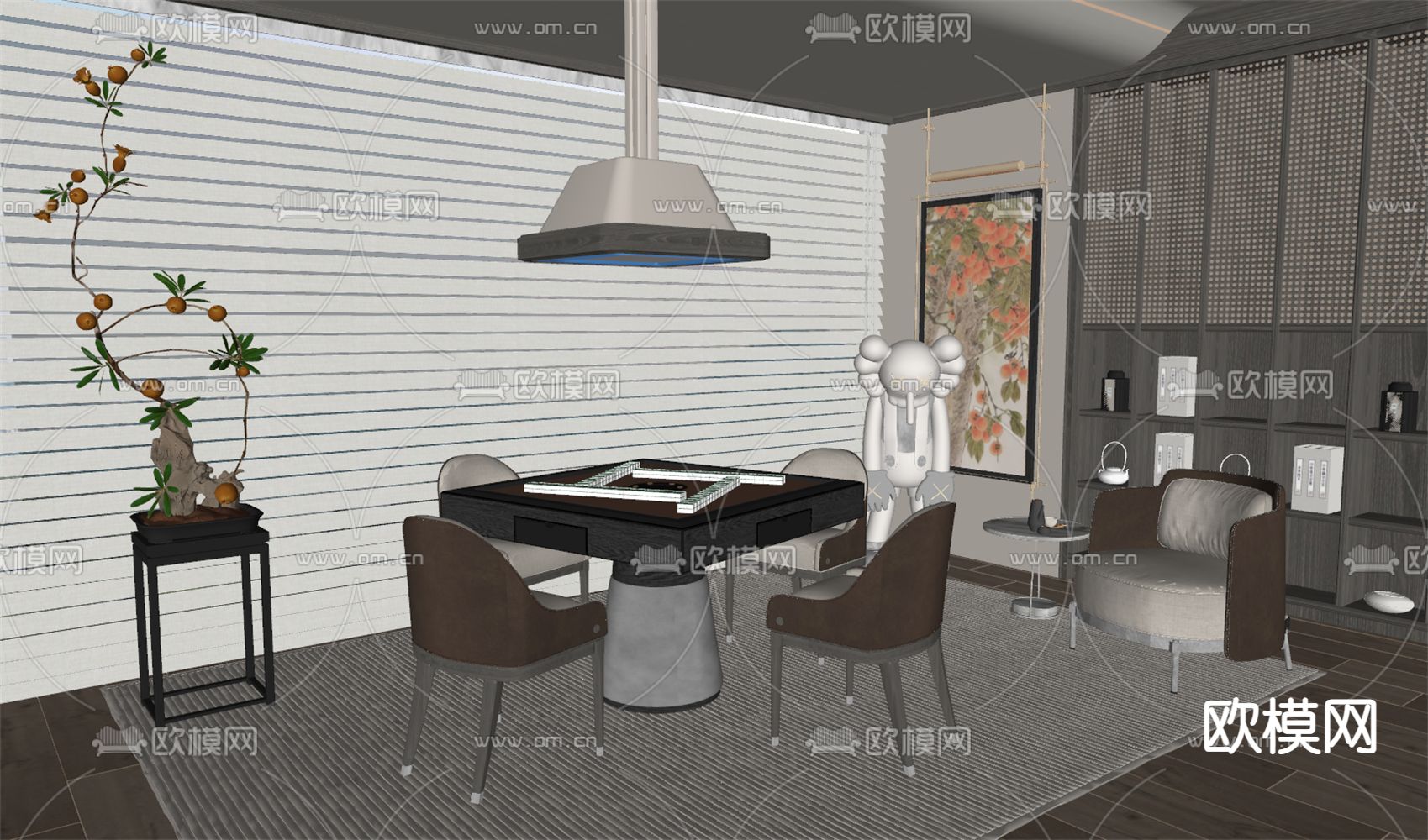 现代棋牌室su模型下载（渲染图2）
