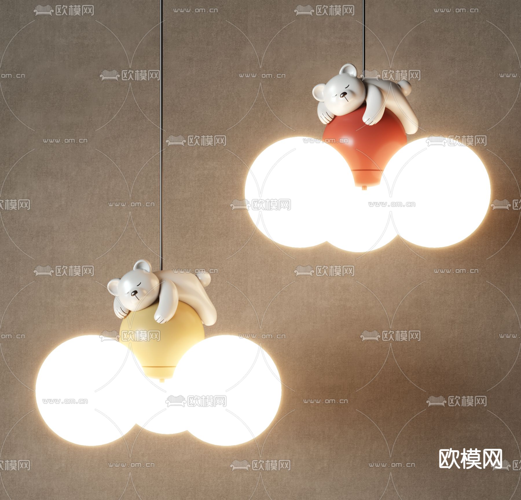 儿童吊灯 小熊吊灯3d模型下载