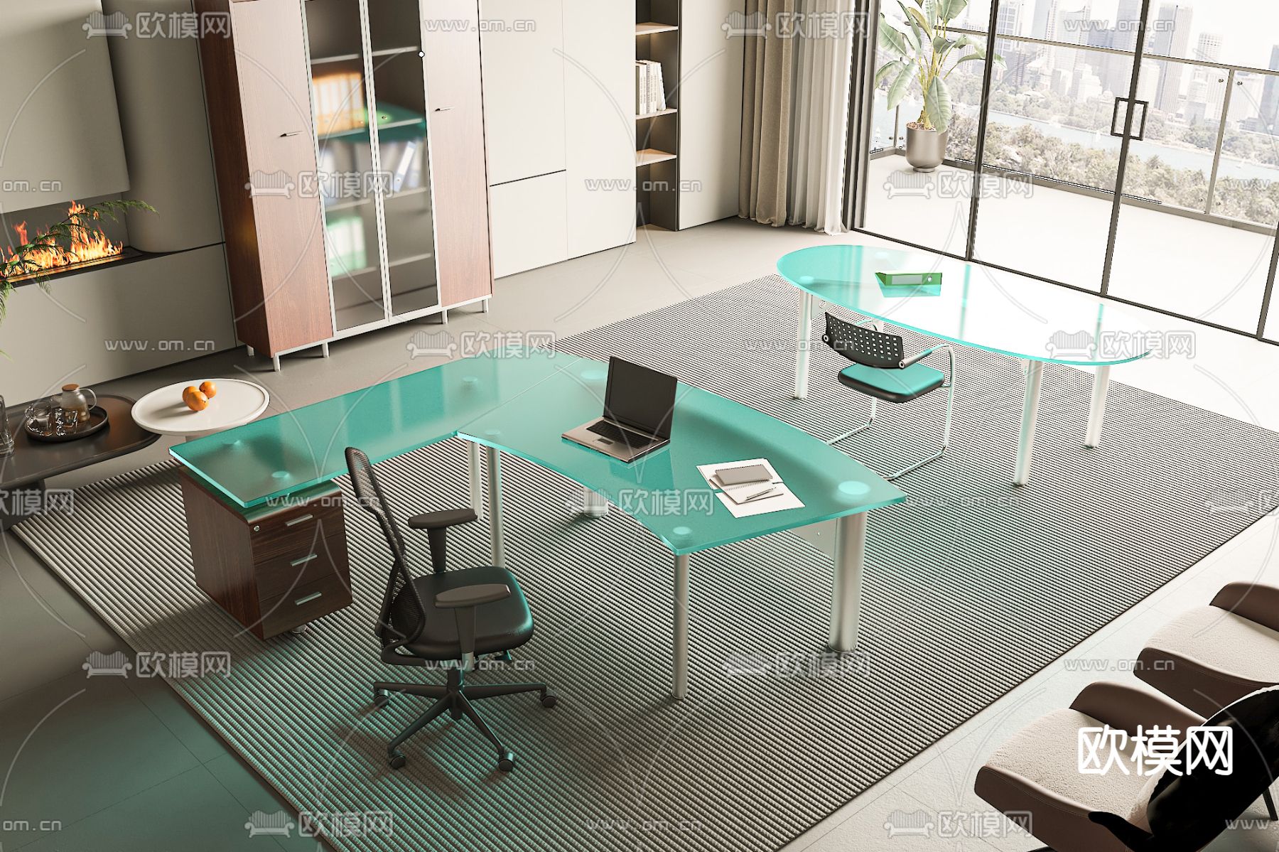 透明班台桌 老板桌 洽谈桌3d模型下载