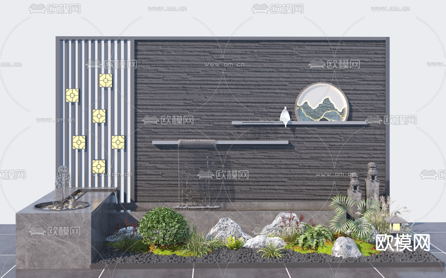 庭院小品 水景墙 流水跌水3d模型下载