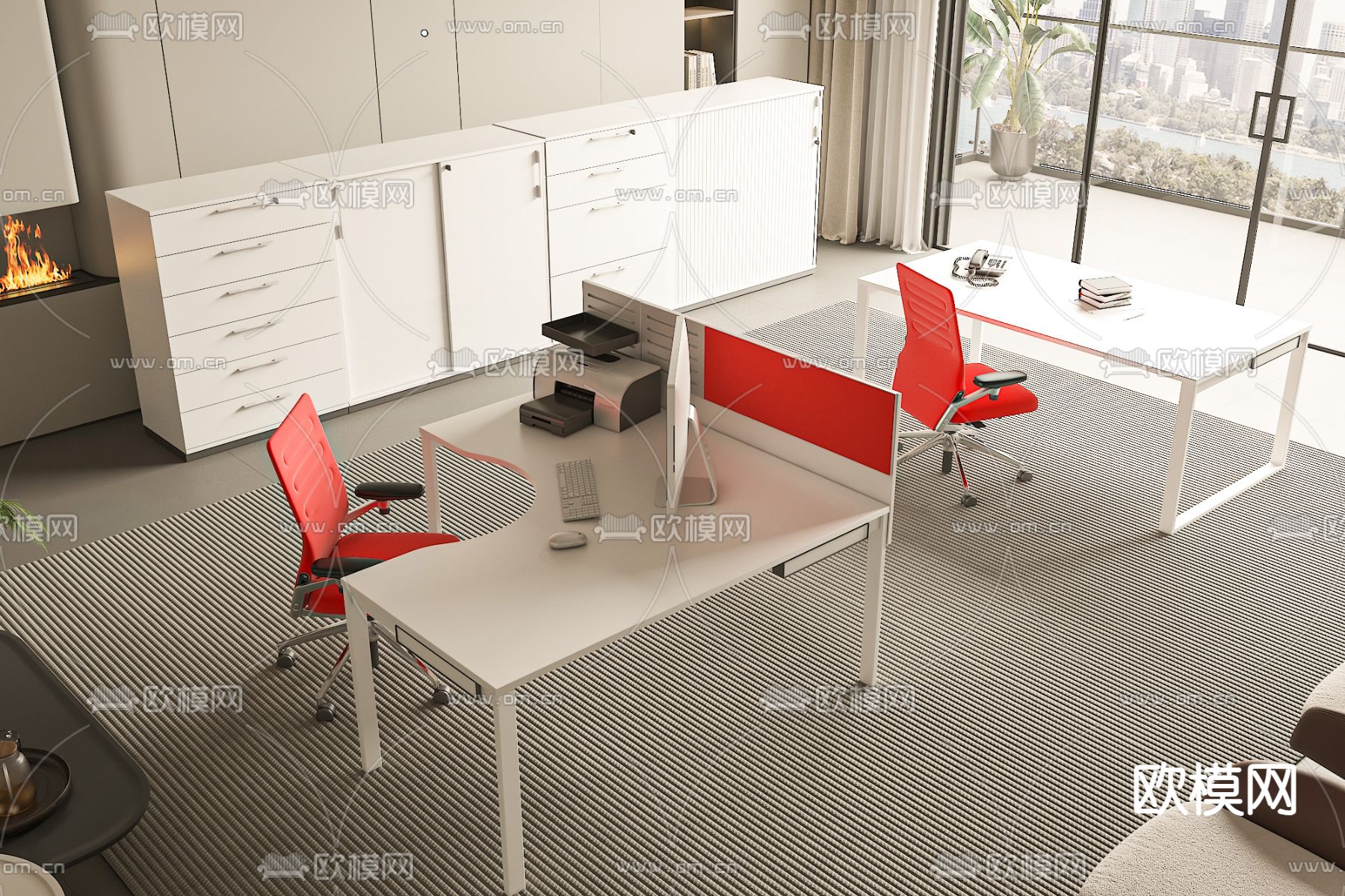 卡位办公桌 工位 职员桌3d模型下载