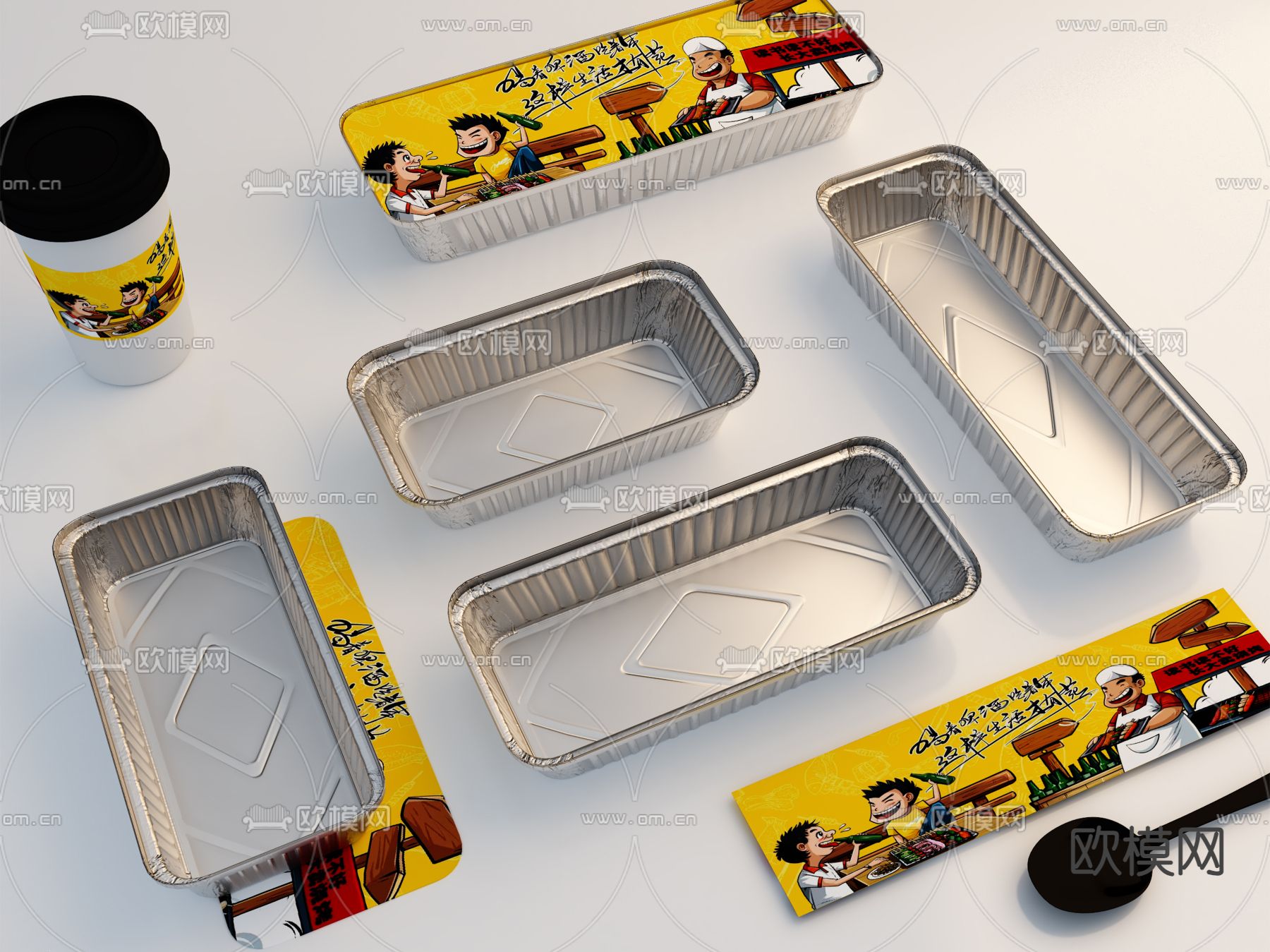 锡箔纸 餐盒 烧烤食物3d模型下载（渲染图2）