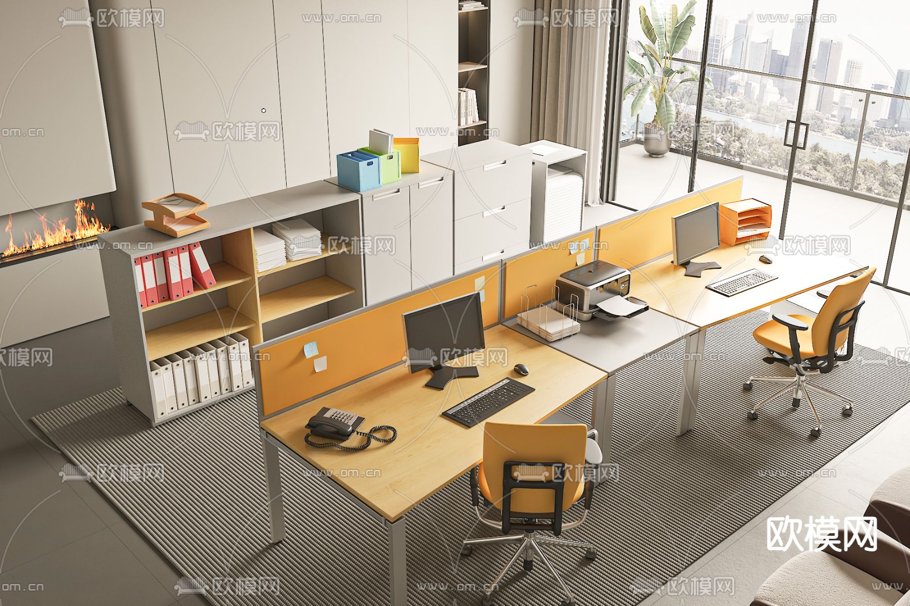 办公桌 岗位 工位3d模型下载