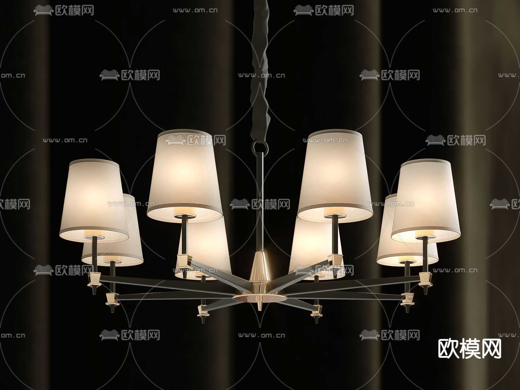 美式多头吊灯 大厅吊灯3d模型下载