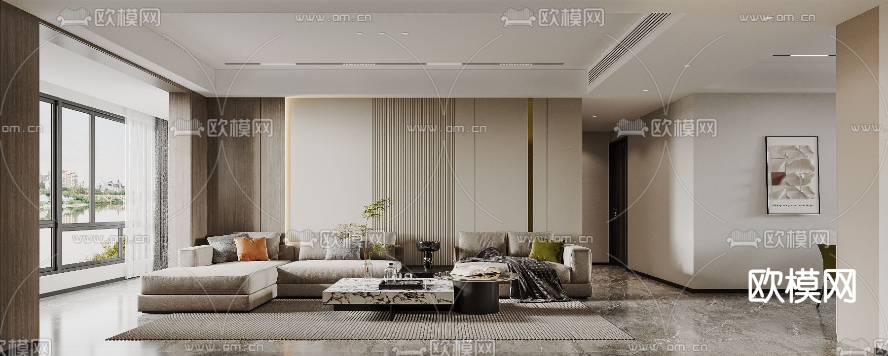 现代客厅 餐厅3d模型下载（渲染图1）