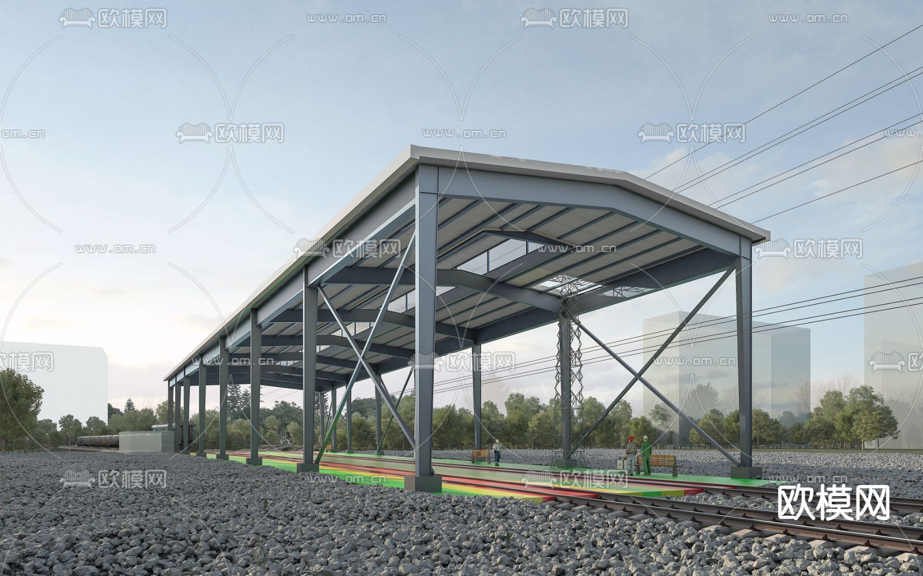 厂棚 火车站3d模型下载