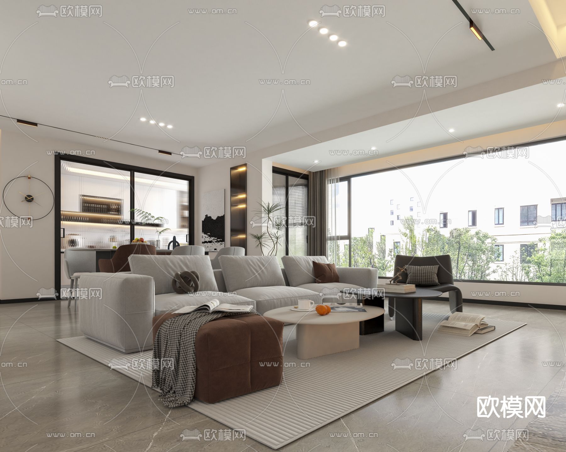 现代客厅 餐厅3d模型下载（渲染图3）