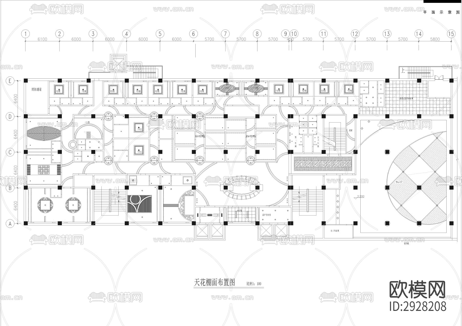2100㎡足浴 足疗会所cad施工图下载（渲染图2）
