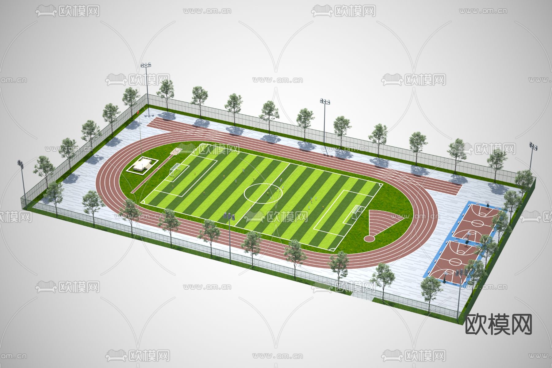 操场 足球场3d模型下载