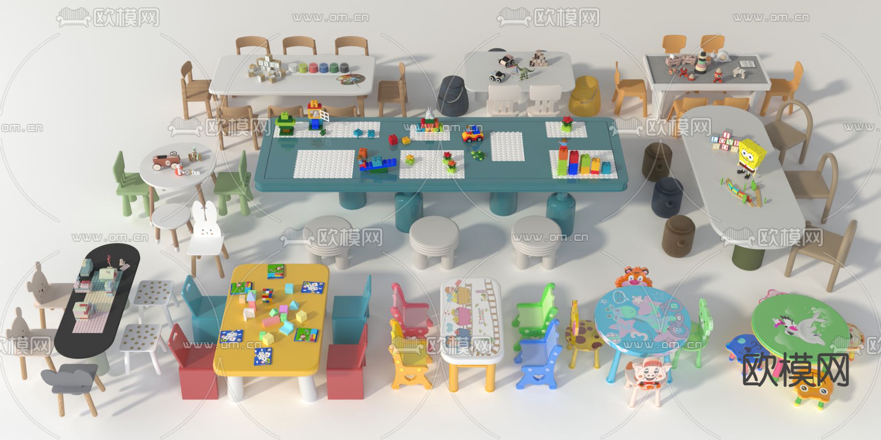 儿童桌椅3d模型下载（渲染图1）