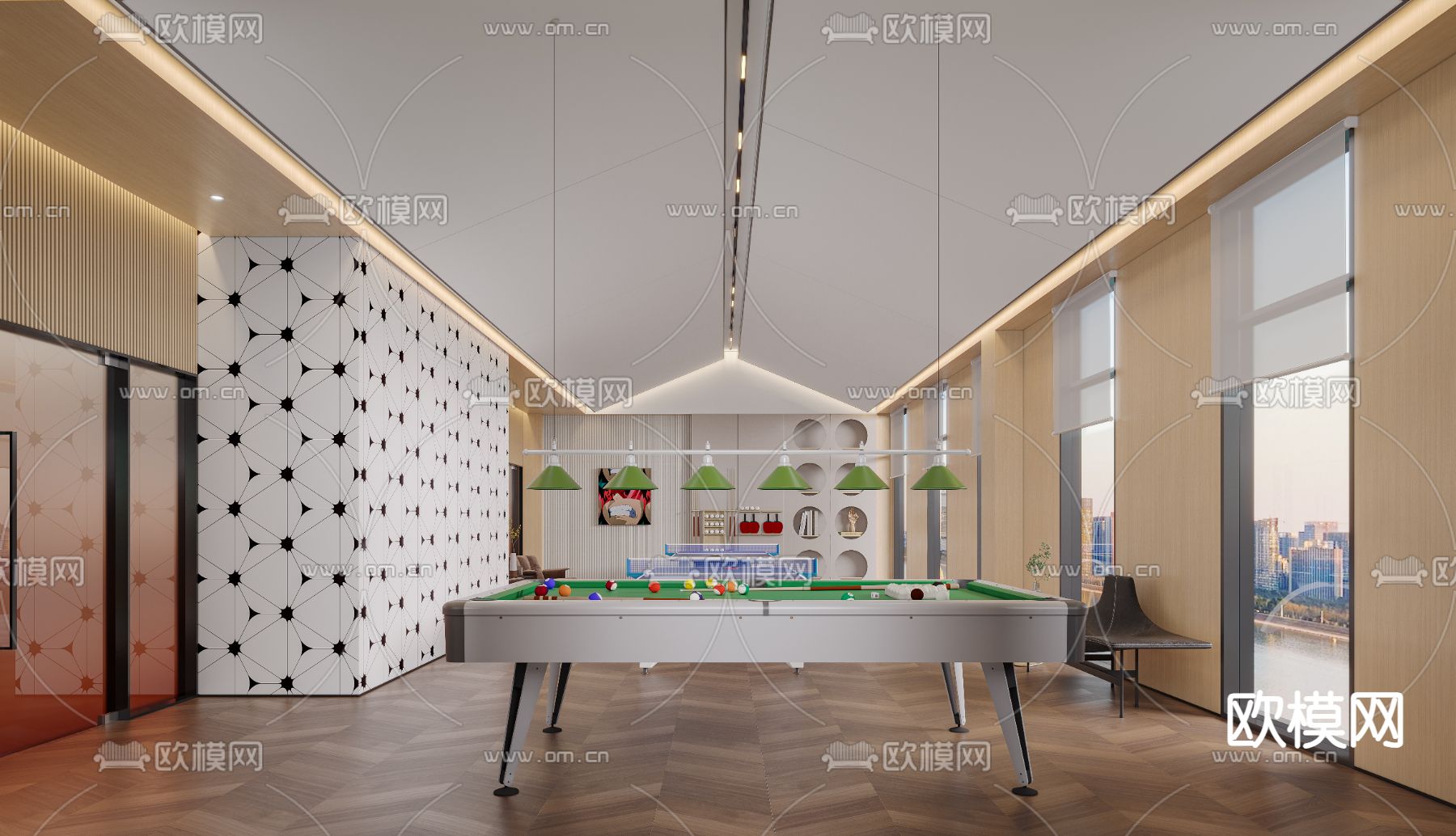 乒乓球室 台球室3d模型下载（渲染图1）