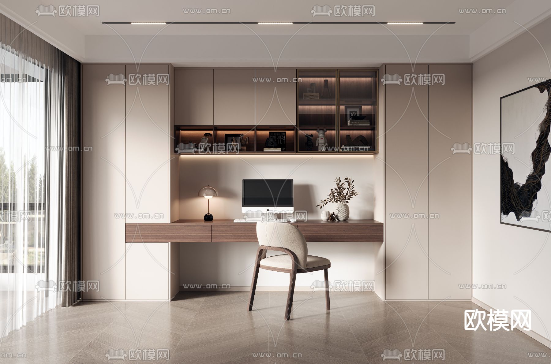 现代书房 学习房3d模型下载