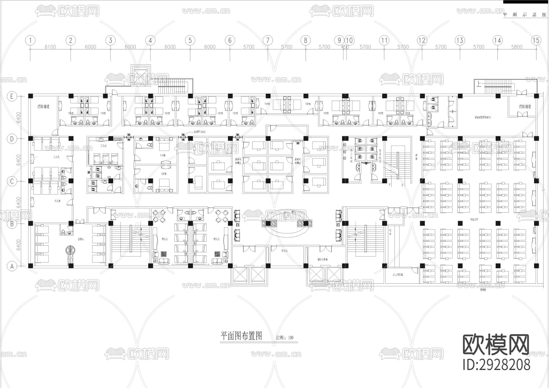 2100㎡足浴 足疗会所cad施工图下载（渲染图1）