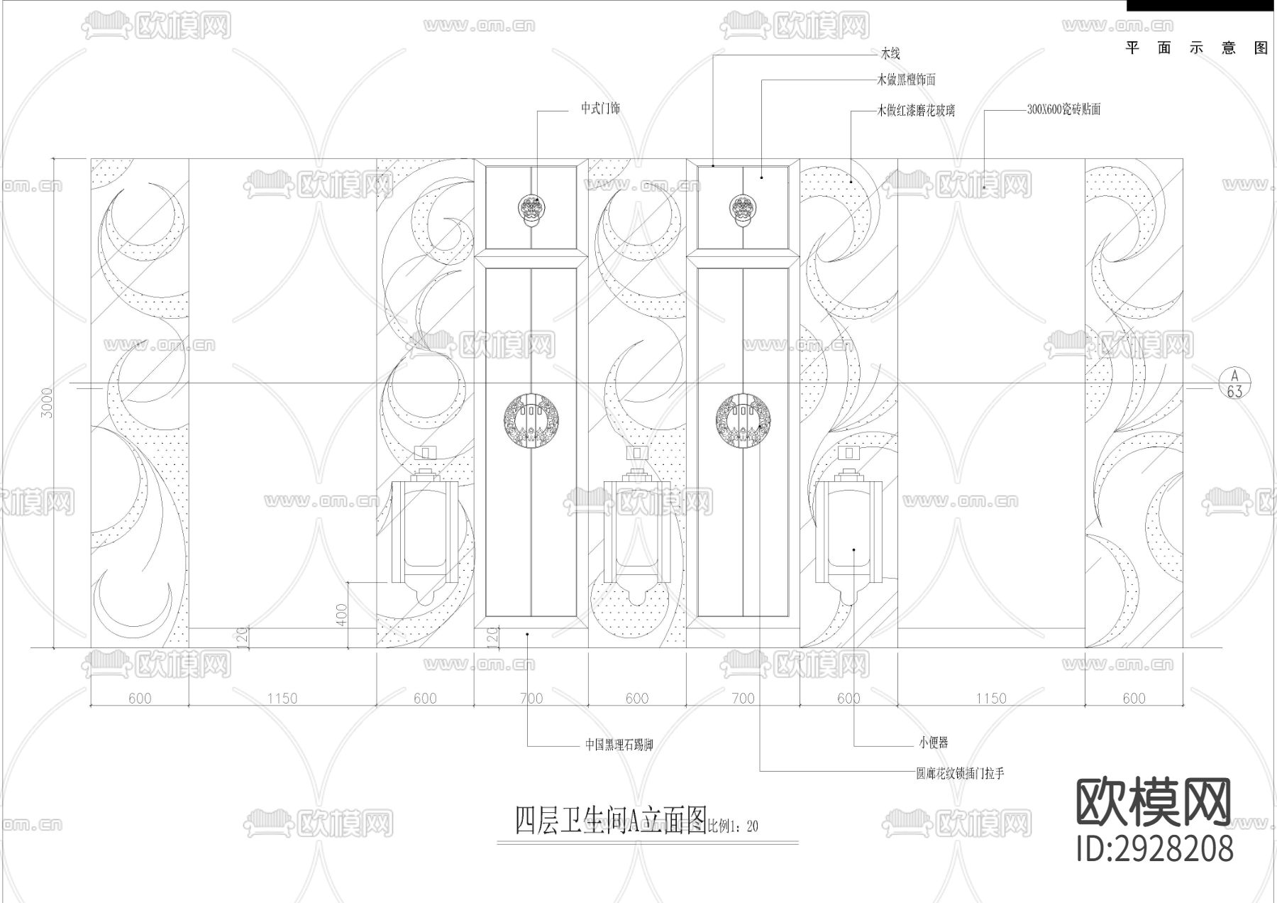 2100㎡足浴 足疗会所cad施工图下载（渲染图4）