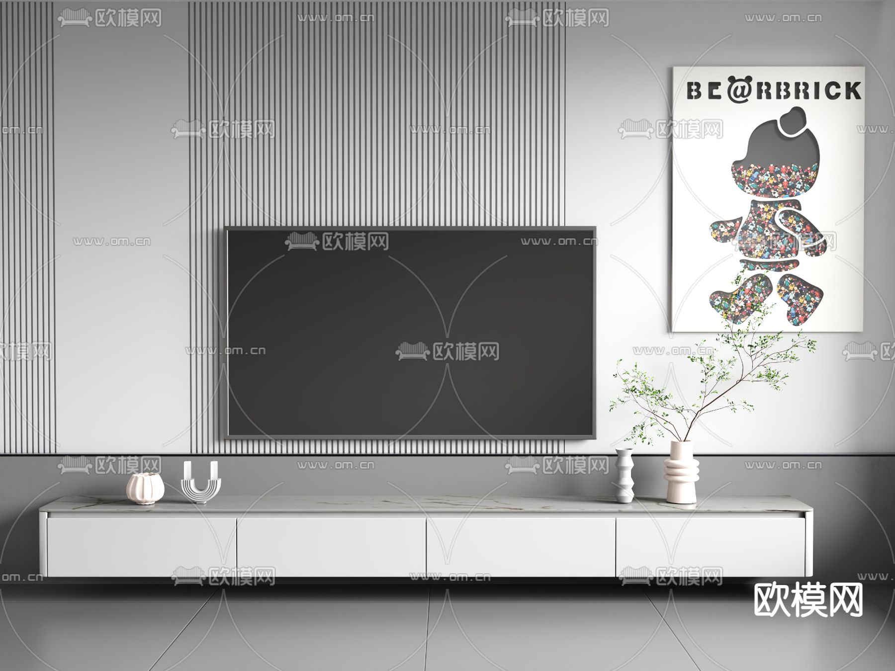 现代电视柜3d模型下载