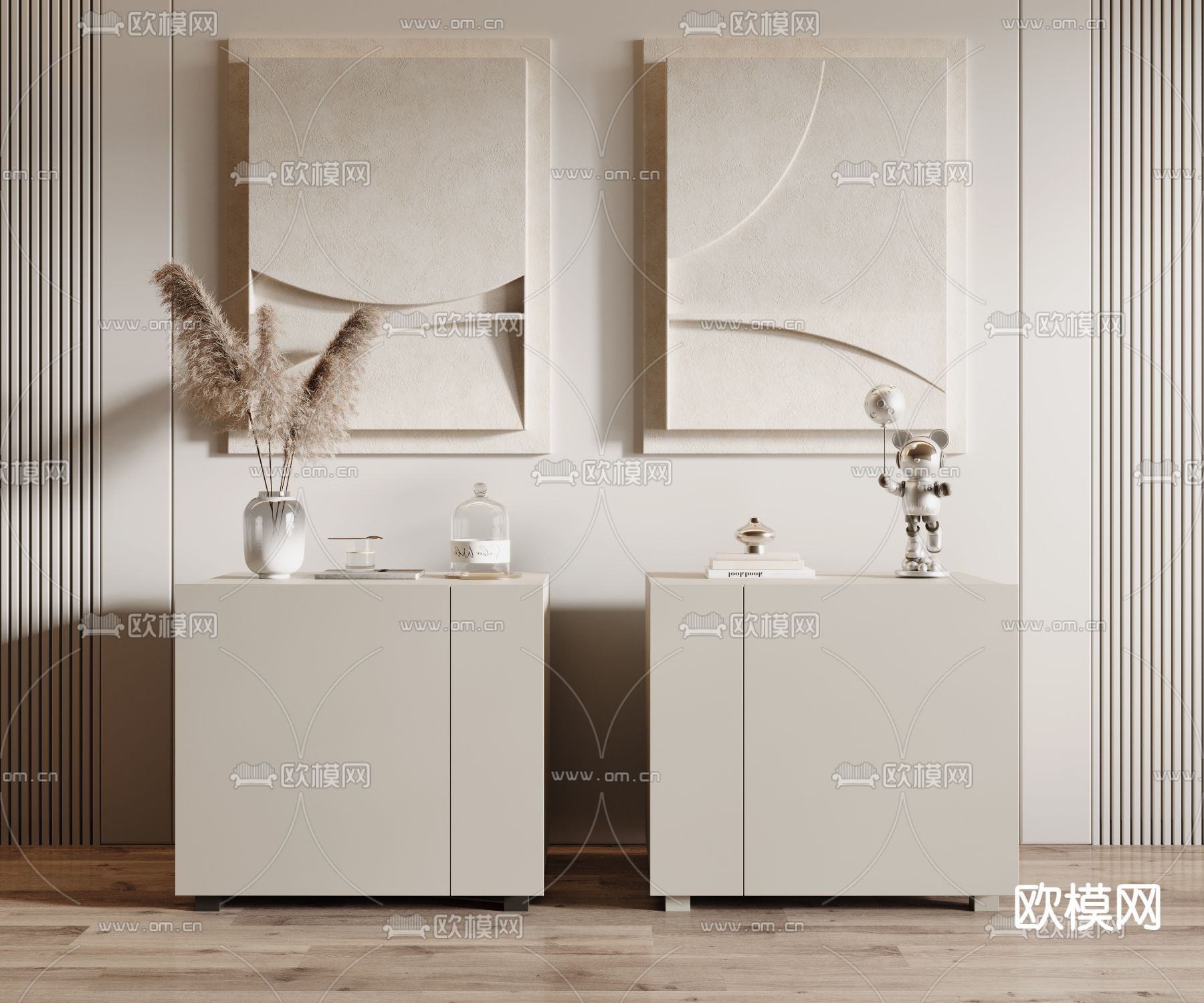 奶油风床头柜3d模型下载