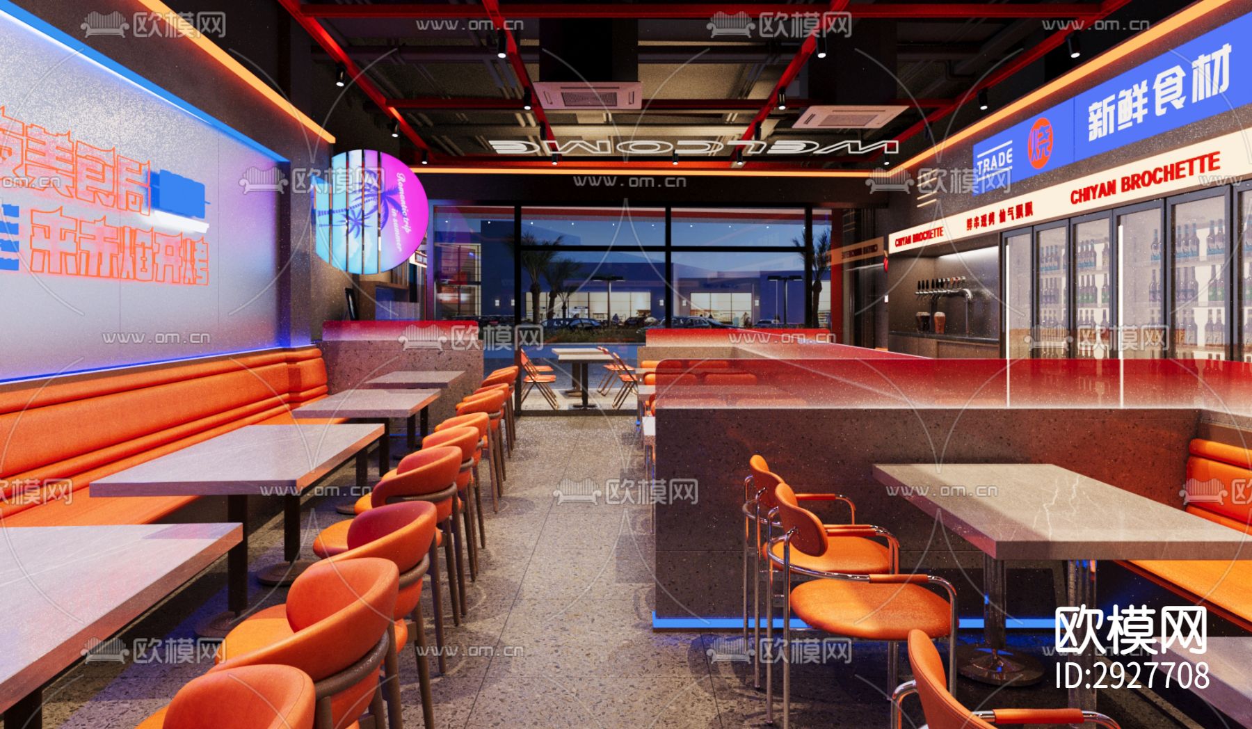 烧烤店cad施工图下载（渲染图9）