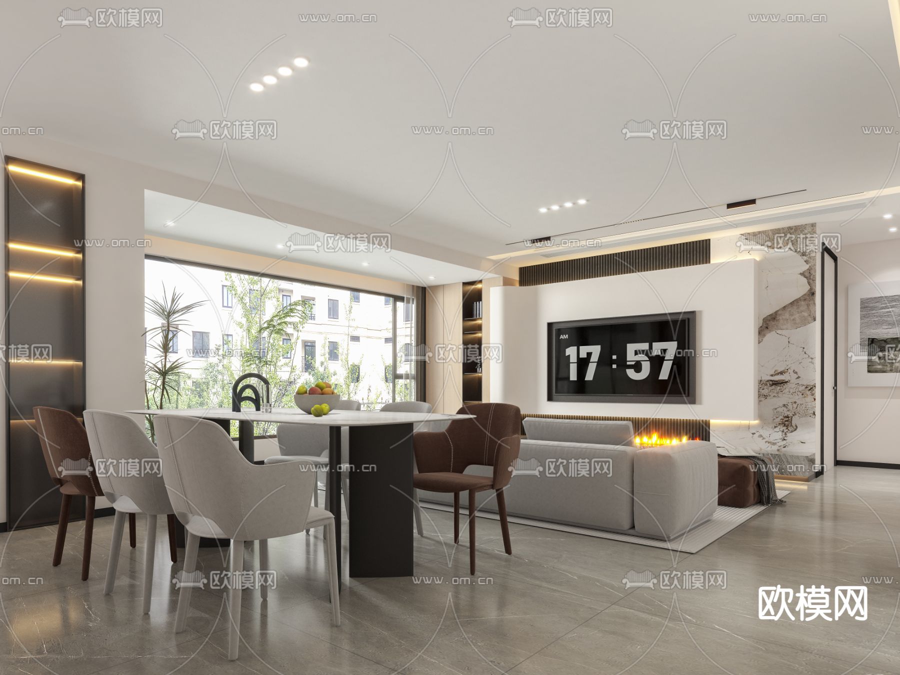 现代客厅 餐厅3d模型下载（渲染图2）