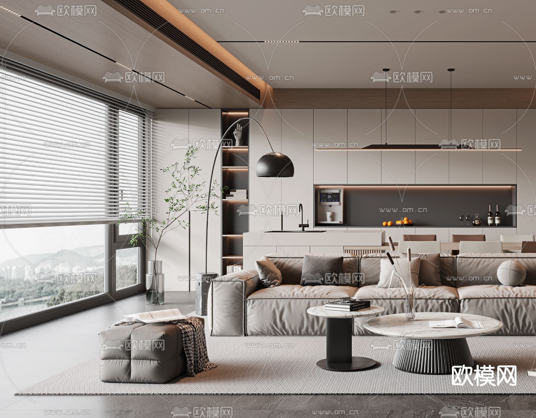 现代客厅 餐厅3d模型下载（渲染图2）