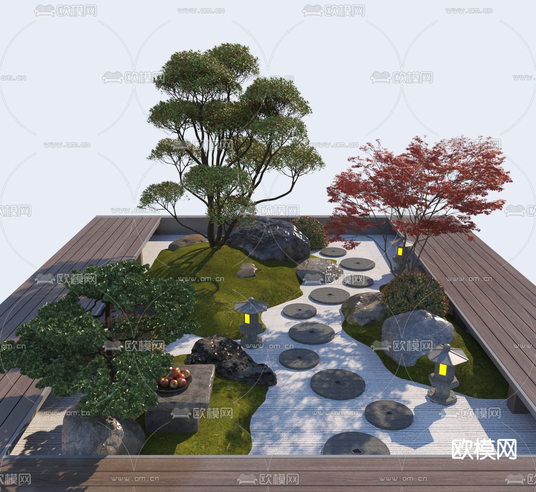 新中式景观小品 枯山水3d模型下载