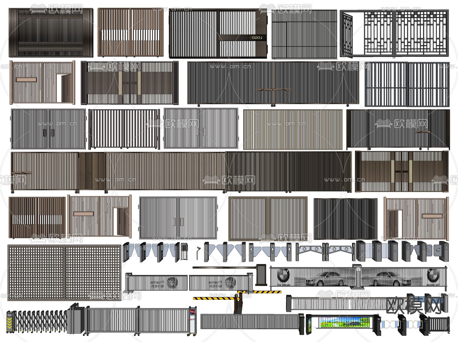 消防常闭门 铁艺大门3d模型下载（渲染图1）
