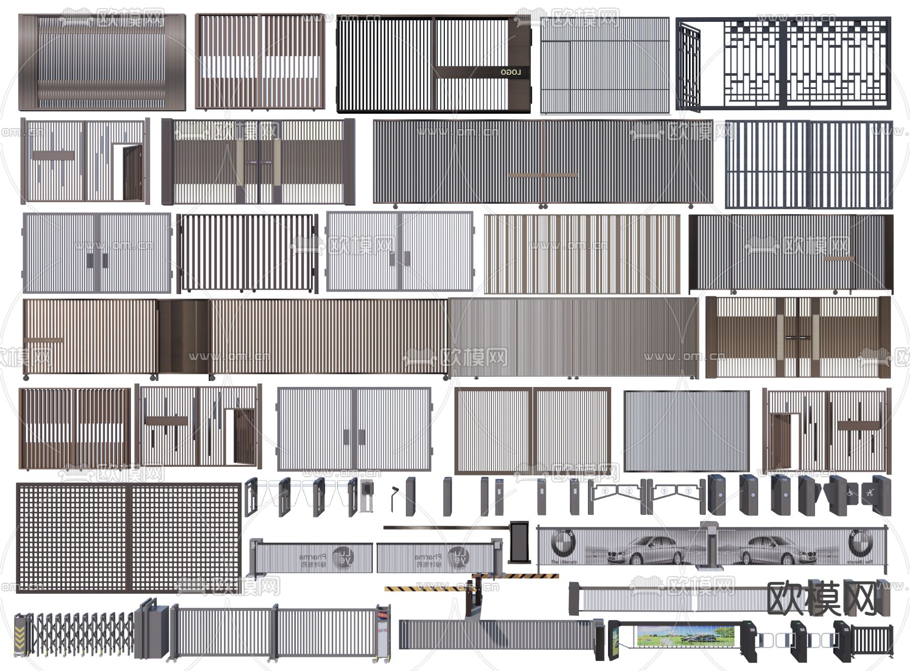 消防常闭门 铁艺大门3d模型下载（渲染图2）