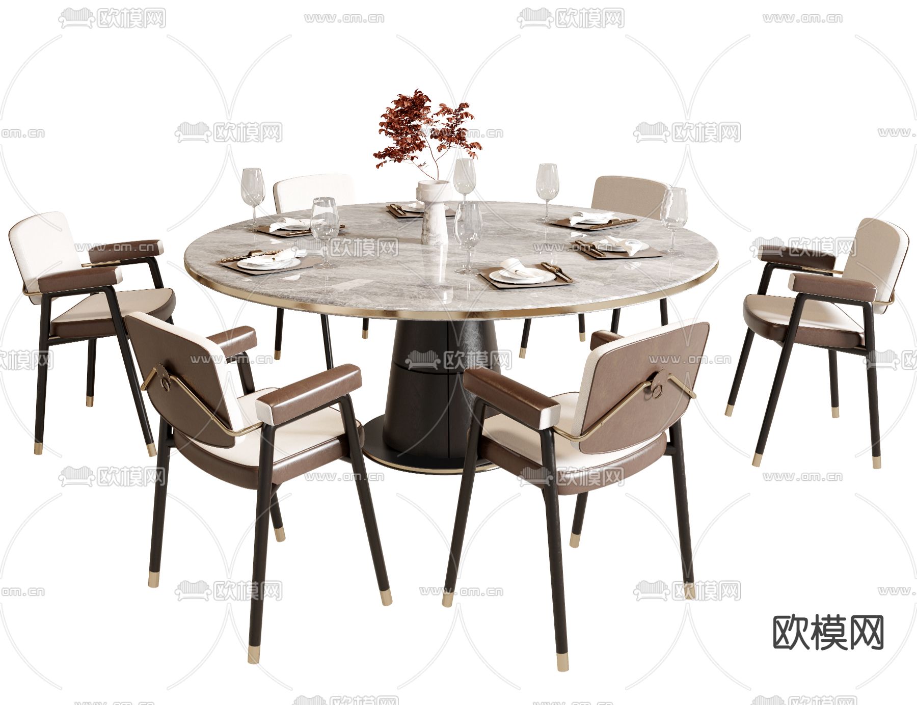 新中式餐桌椅 圆餐桌3d模型下载