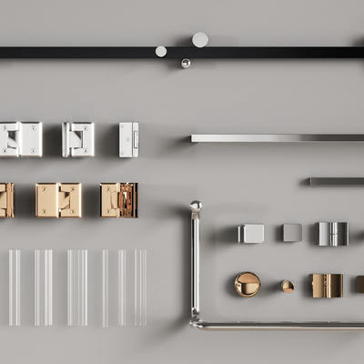 淋浴房五金 玻璃夹 拉手 封边条su模型